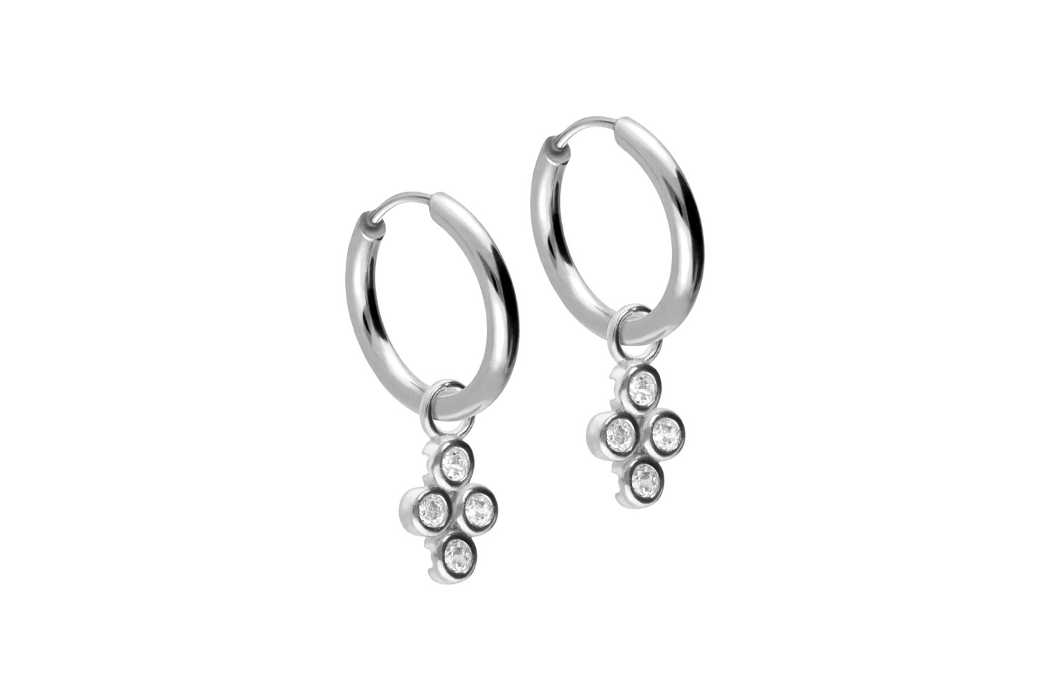 Chirurgenstahl Ohrclicker Creolen 4 EINGEFASSTE KRISTALLE von Piercingline